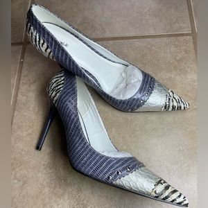 Purple Silver & Leopard Print Heels | Size 8